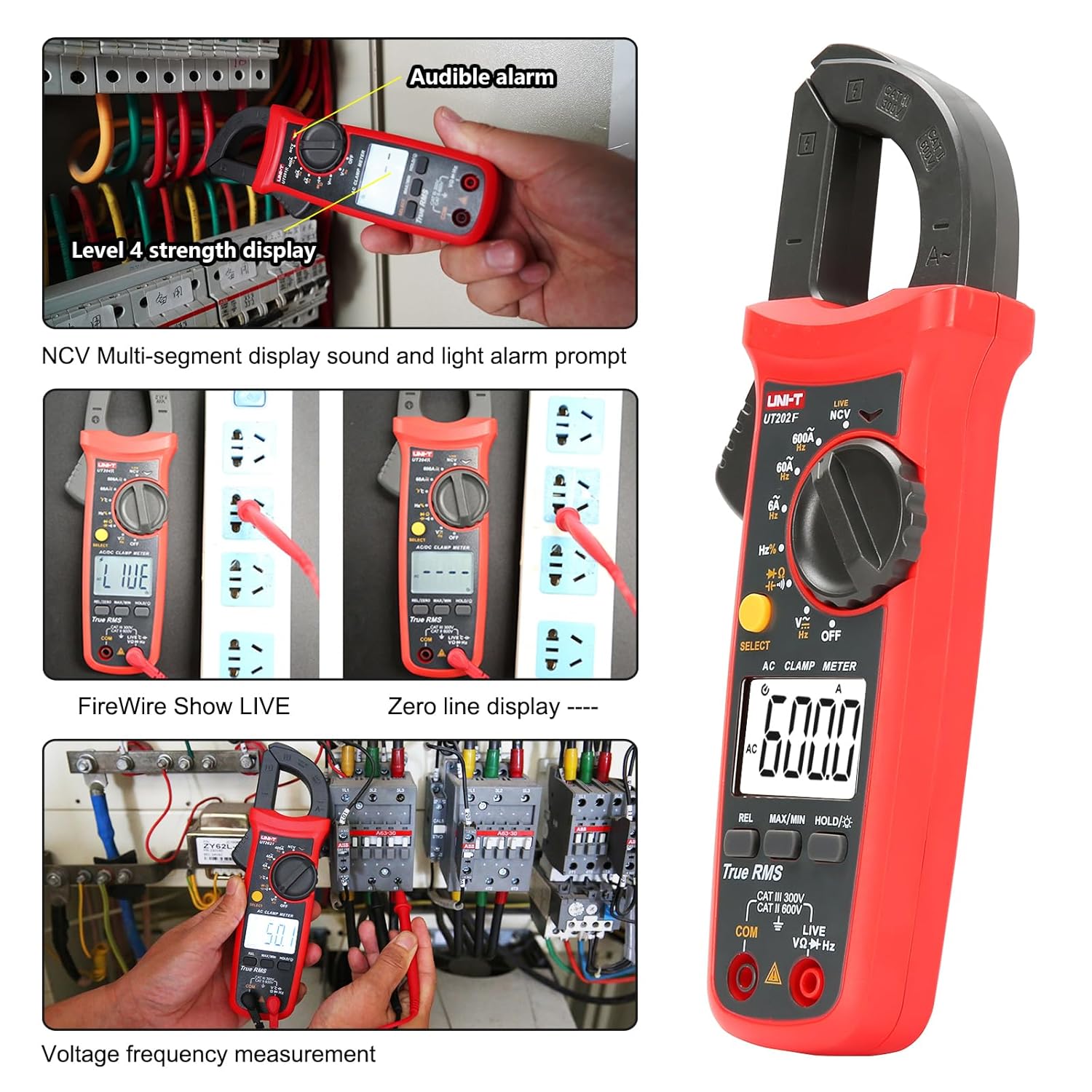 UNI-T UT202F Digital Clamp Meter 6000 Counts Auto Range True RMS Backlight NCV Multimeter