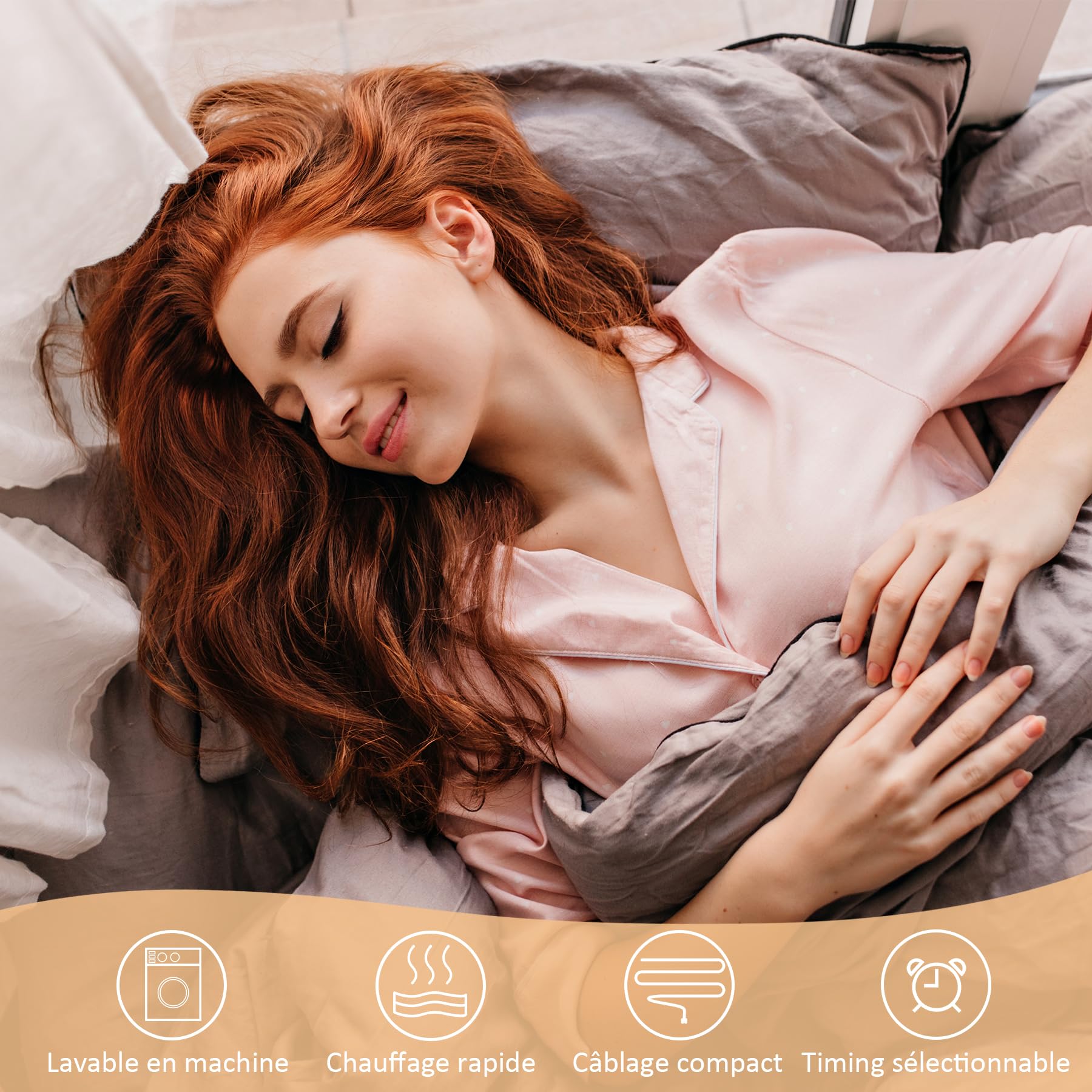 TOPS Couverture électrique double 160 x 140cm, 18-48℃ Réglage de la chaleur, 3 niveaux d'arrêt automatique, protection contre la surchauffe, lavable en machine