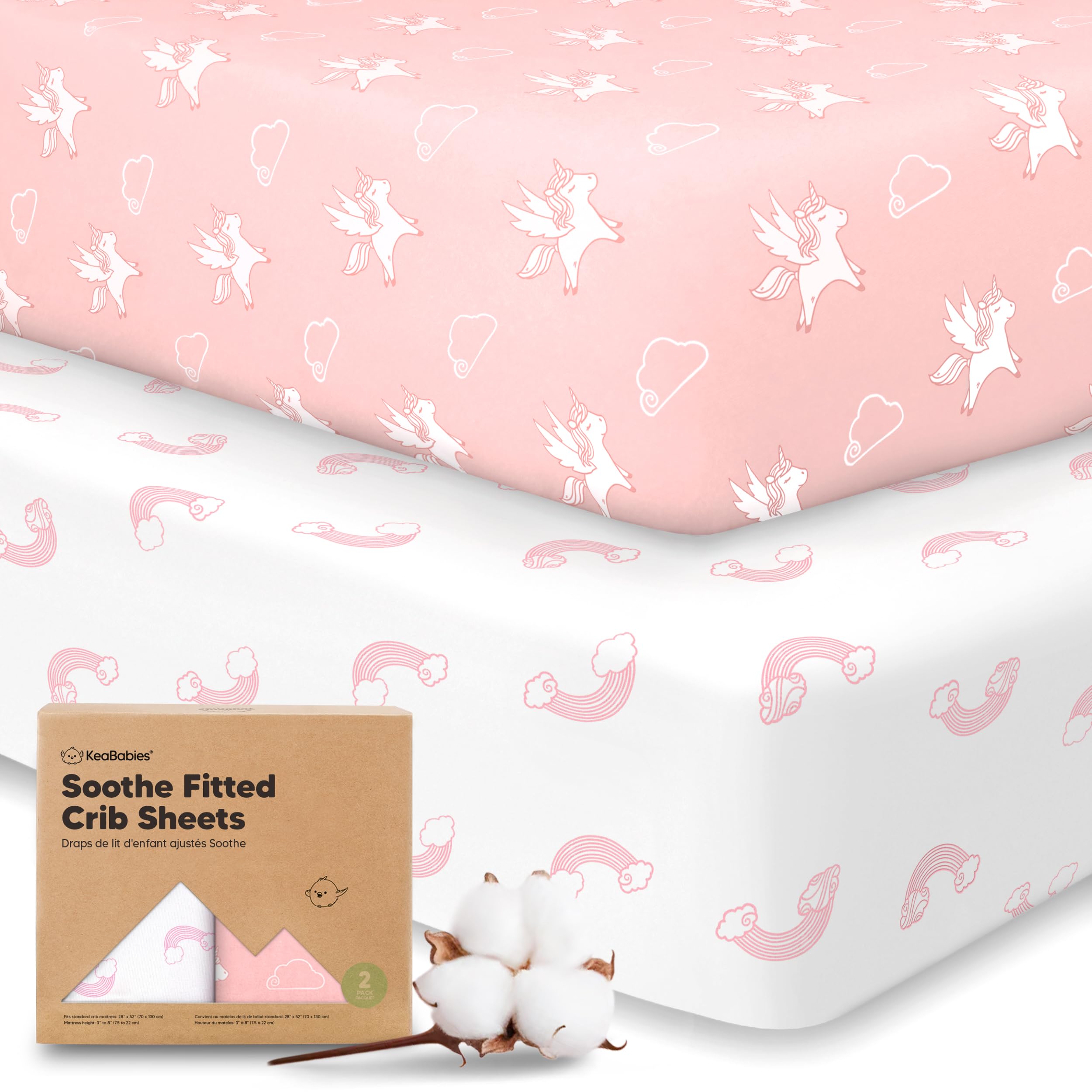 2-Pack Organic Crib Sheets for Boys, Girls - 52x28 Fitted Crib Mattress Sheet Neutral, Breathable Jersey Cotton Cover for Baby Bed, Toddler Mattress, Soft & Cute Prints (Dreamland)