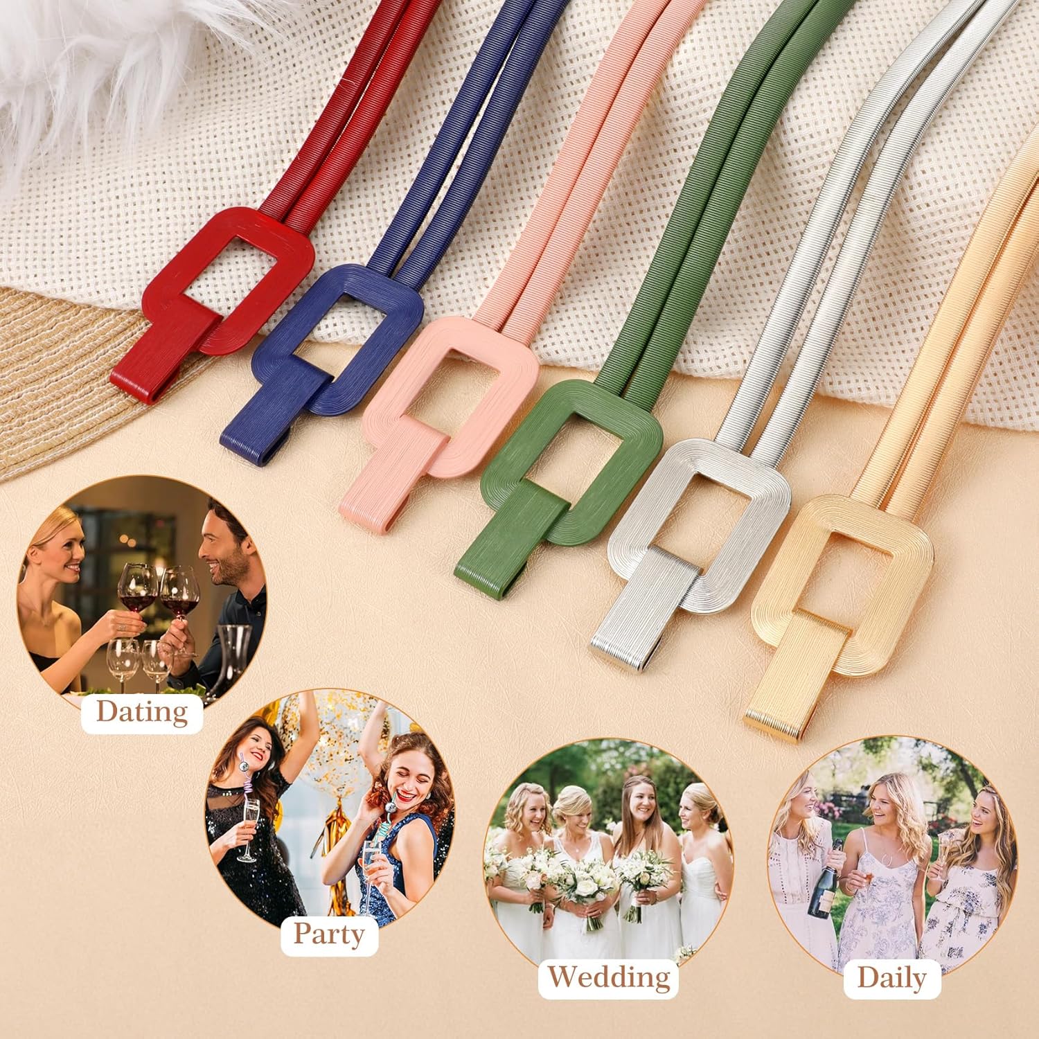 JASGOOD Skinny Metal Elastic Waist Belt for Women Stretch Thin Belt for Dresses - Image 7