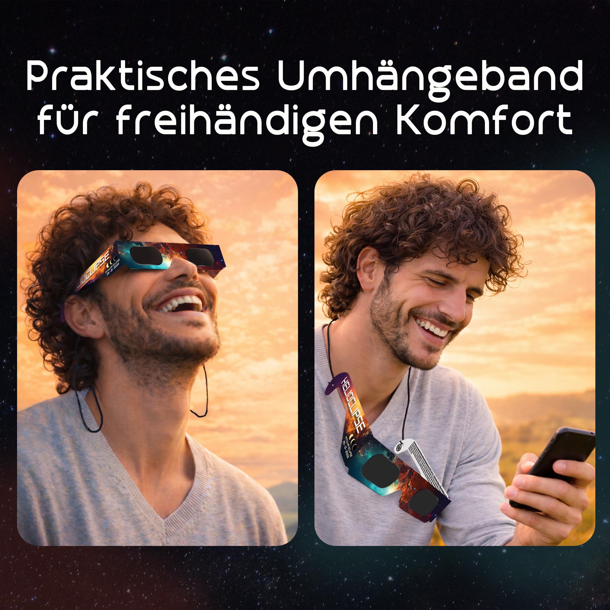 Helioclipse 12/25/50/100 Sonnenfinsternis Brille ISO 12312-2 Zertifiziert 2026 - Brillen Sonnenfinsternis - Schutzbrille für Sonnenfinsternis - Solar Eclipse Glasses