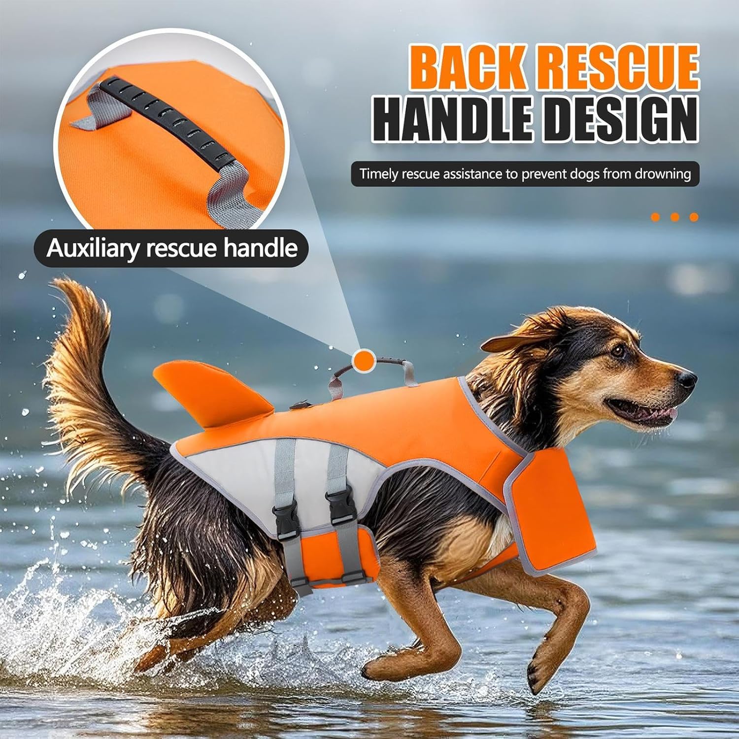 Dog Lifejackets for Medium & Large Dogs, High Buoyancy Dog Life Vest with Rescue Handle and Chin Float, Floating Dogs Swim Vest for Boating, Swimming