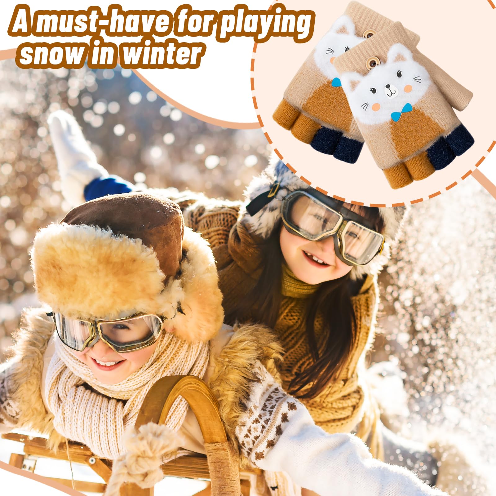 Guantes de Invierno Convertibles para Niños y Niñas de 6 a 15 Años - Térmicos, Sin Dedos, Con Tapa Abatible, Cálidos y Elásticos