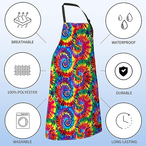 Miniatura 3 de Delantal de hoja tropical para mujer, 27 x 31 pulgadas, delantales de cocina Monstera verde vibrante con 2 bolsillos, Teñido anudado