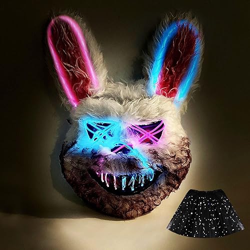 Halloween Scary Bunny Mask,Skirt kit, Halloween Costumes for Girls Halloween Cosplay, Scary Costume Party