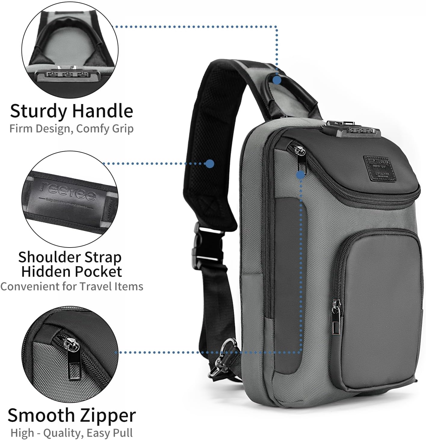 reeyee Anti-Theft Sling Bag with Lock, Waterproof Crossbody Backpack Fits 11 inch Tablet, Men's Shoulder Chest Bag - Image 8
