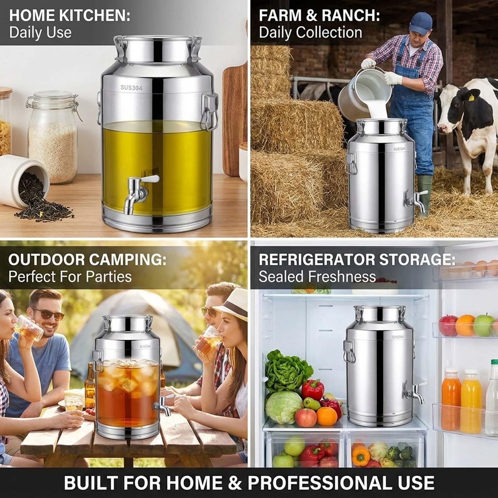 Bidon Alimentaire Inox avec Robinet, Jerrican Eau SUS304 pour Ferme