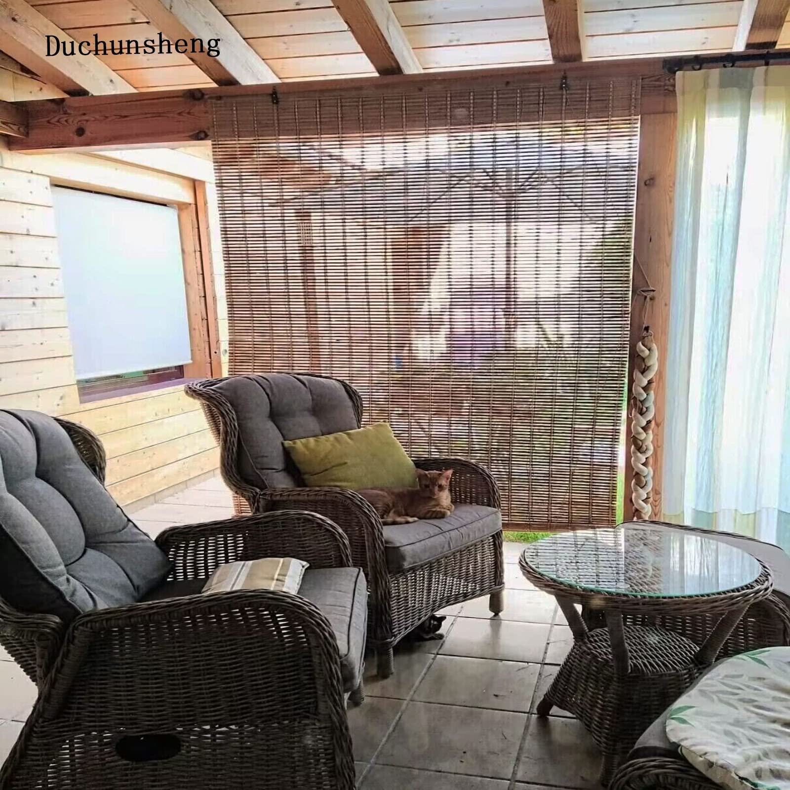 Duchunsheng Naturalne bambusowe rolety, zasłony prywatności na balkon i patio, łatwe w montażu, idealne do ogrodu, na zewnątrz, stylowe bambusowe dekoracje okienne