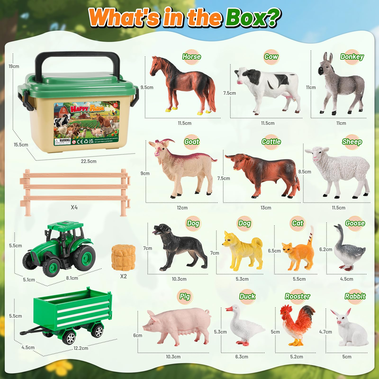 FRUSE Animali Giocattolo per Bambini,23 Pezzi Animal Farm con Realistico Fattoria Animali Figure,Trattore Giocattolo, Balle di Fieno e Recinti,Giochi Educativo per Bambina Ragazzo Ragazza 3 4 5 6 anni