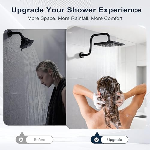 Vista 102 de BRIGHT SHOWERS Brazo de extensión de cabezal de ducha de 13 pulgadas con brida en forma de S, extensor de altura alta, brazo largo de acero Cromo