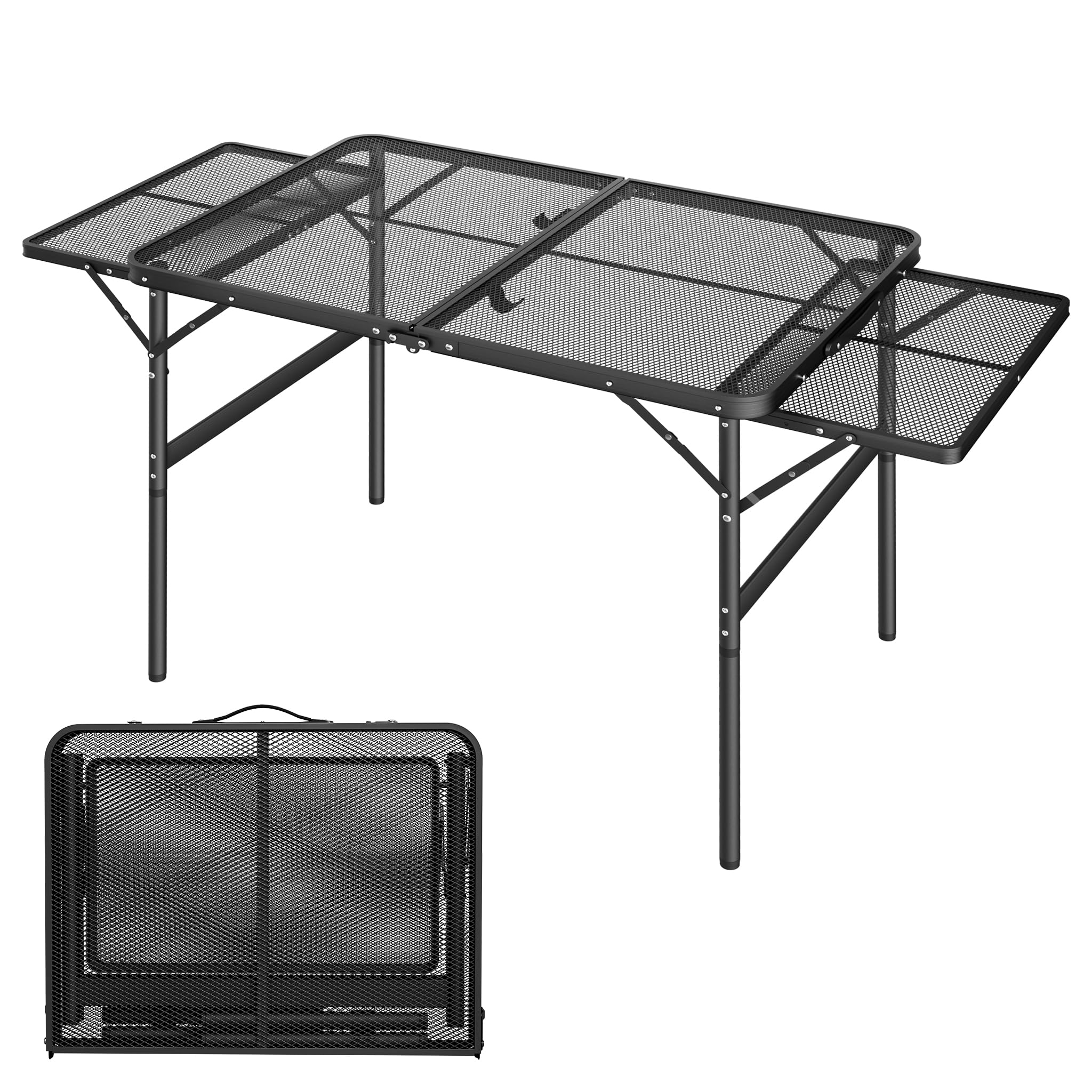 XMTECH Table de camping pliable - Table de barbecue pliable - 90 x 60 cm - Hauteur réglable - Extensible jusqu'à 134 x 60 cm - Pour camping, plage, jardin ou barbecue