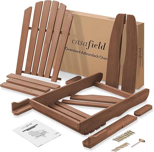 Miniatura 7 de Casafield Silla Adirondack plegable de gran tamaño, juego de 2 sillas de madera de cedro para exteriores para patio, terraza, patio, césped y
