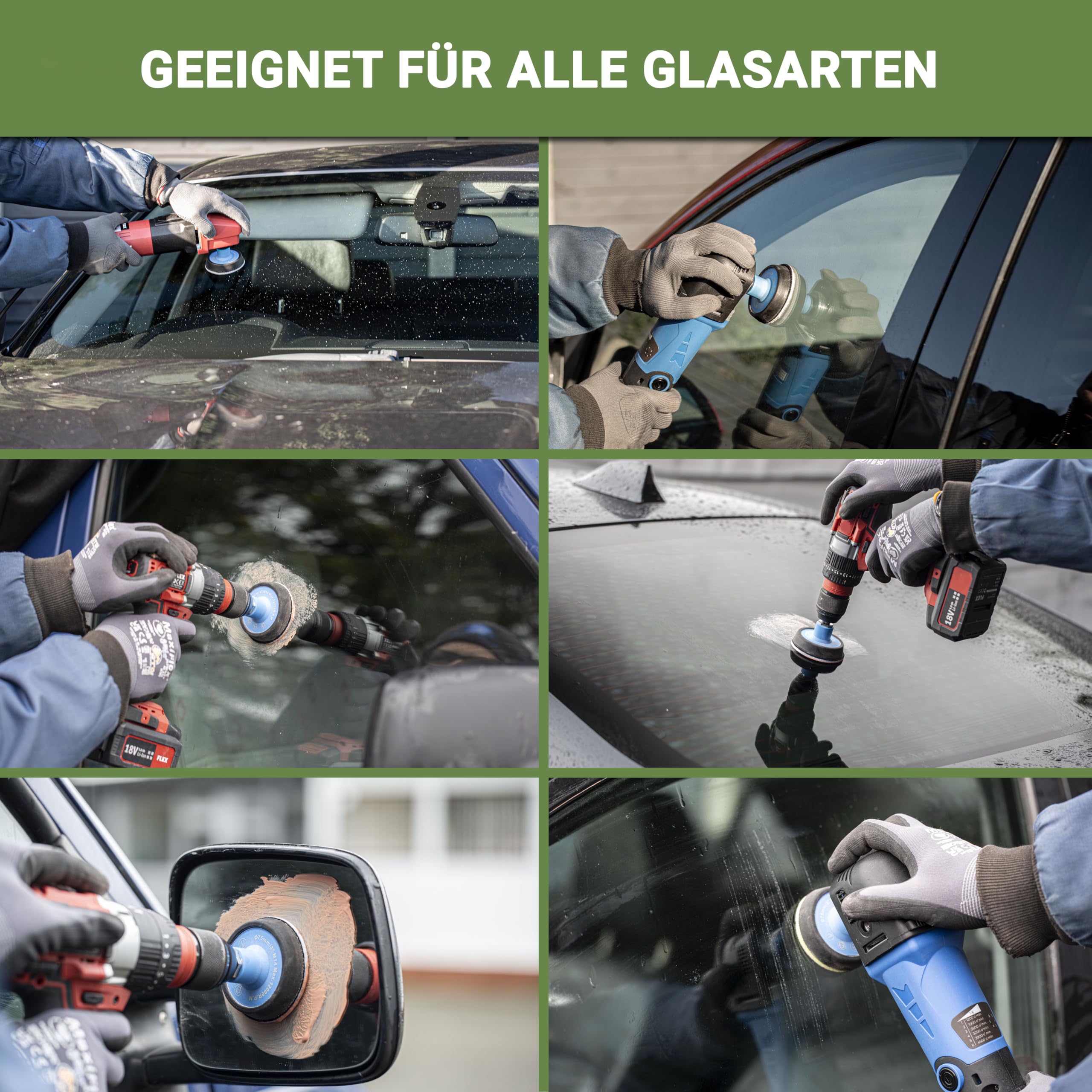 GLASS POLISH DIY 75mm Windschutzscheiben-Kratzentfernungskit für alle Autoscheiben – Entfernt tiefe Kratzer, Scheibenwischer-Schäden & Trübung – Stellt klare Sicht wieder her