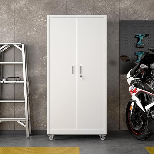 Miniatura 114 de Armario de almacenamiento de metal con tablero de clavijas de 31.5 x 31.5 x 16.5 pulgadas, armario de almacenamiento de acero con cerradura con 5