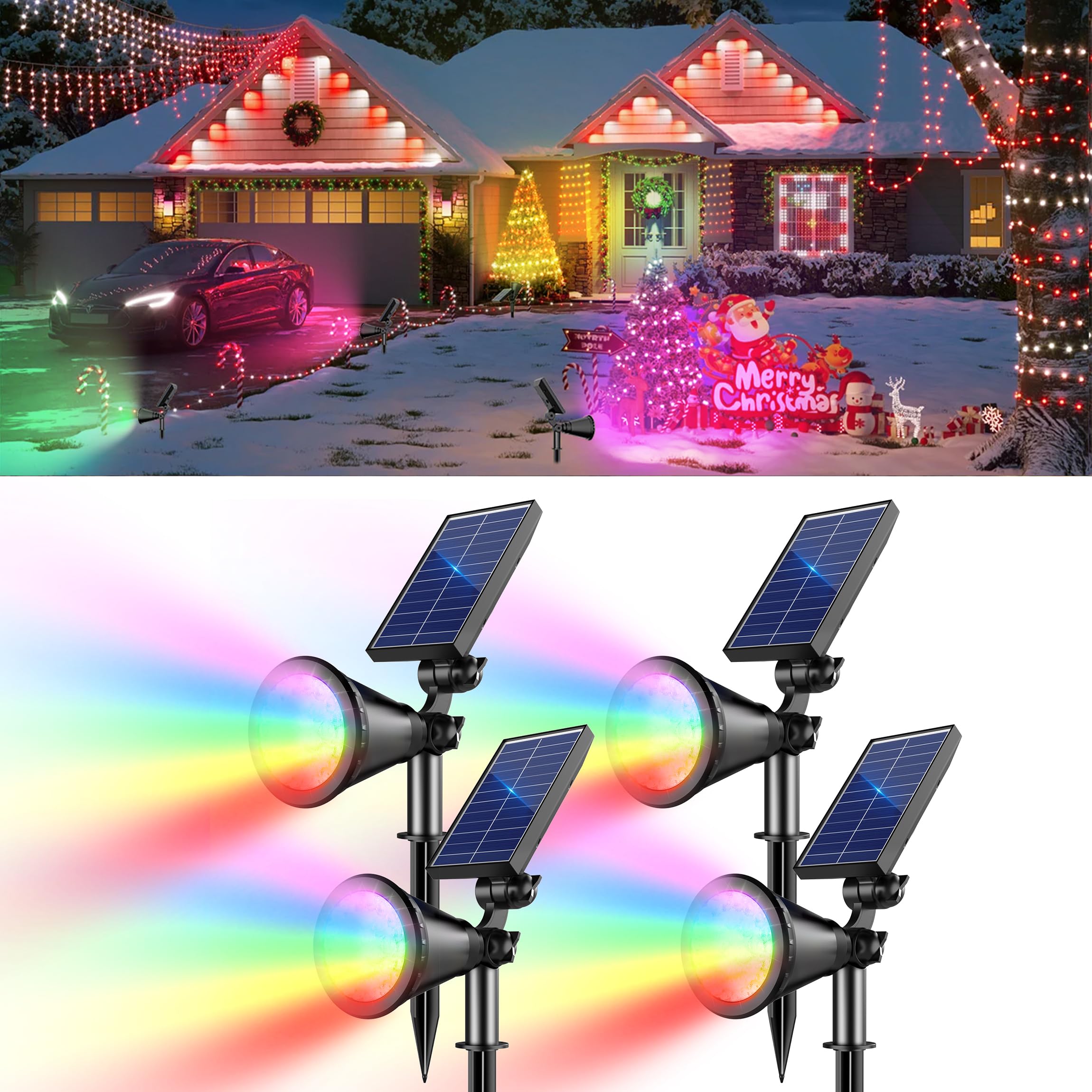 Solar Lights Outdoor Waterproof Spot Lights, Multicolor 4 Pack