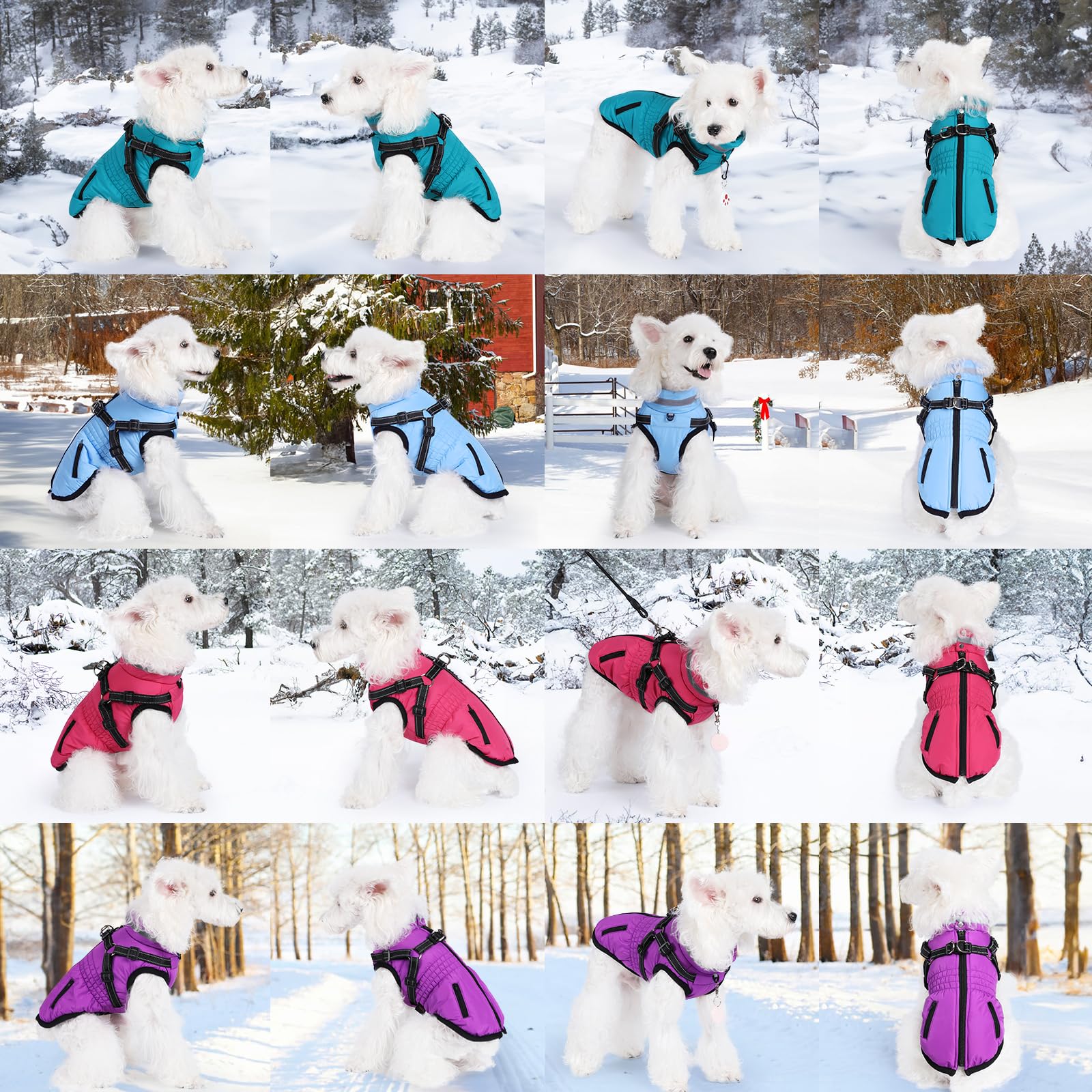 Cappotto per cani con imbracatura, giacca invernale impermeabile per cani di taglia piccola, media e grande, cappotto caldo per il freddo, con imbracatura integrata (rosa rosso, XS)