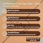 Solterra Cork Yoga Mat – 6mm, 183 x 66cm, Non-Slip, Eco-Friendly | Natural rubber base, alignment lines, carry strap, antimicrobial, PVC-free, grips when wet, extra cushion for knees & wrists