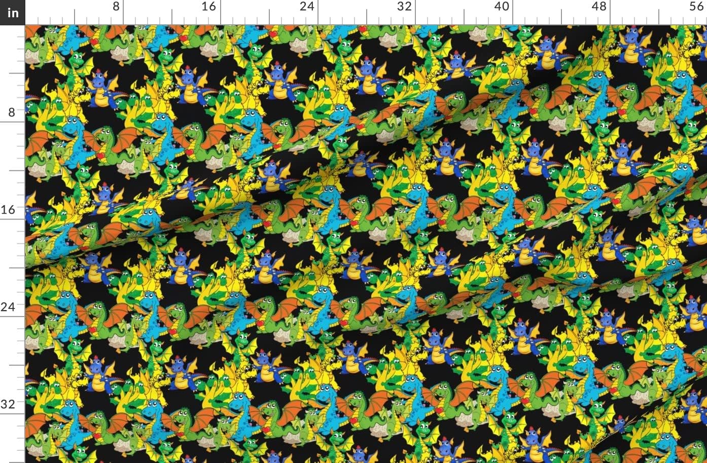 Spoonflower Fabric - Little Play Black Dragons Cute Fantasy Boys Girls Printed on Organic Cotton Sateen Fabric by The Yard - Sewing Quilting Apparel Home Decor