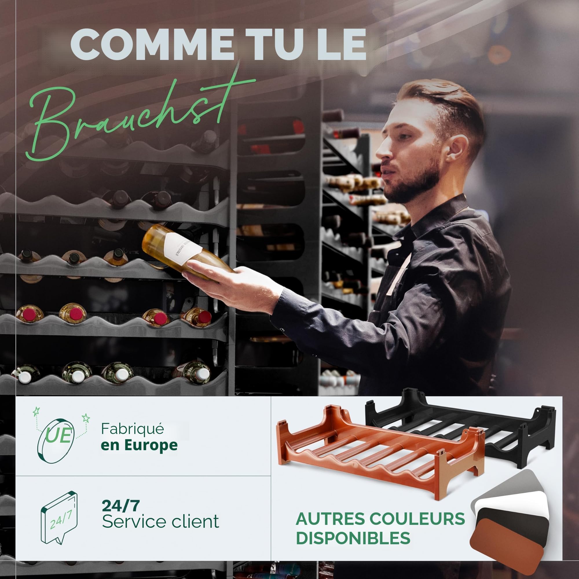 Novaliv Étagère à Bouteilles pour 36 Bouteilles en Plastique Recyclé - Extensible, Empilable, Noir - Système pour Boissons, Armoire à Spiritueux
