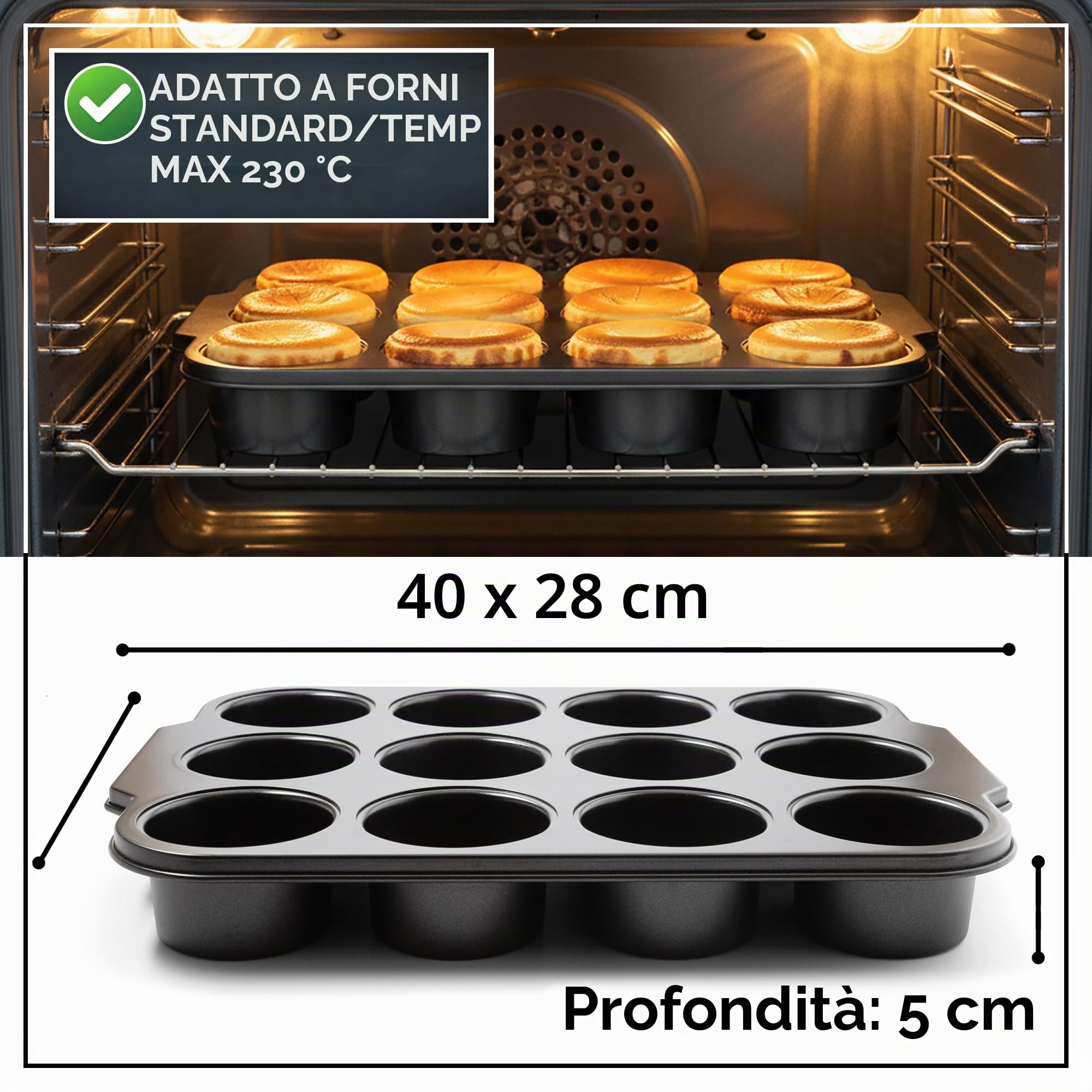 Wrenbury Mini teglia da 12 tazze Pro per cheesecake con fondo rimovibile, in acciaio al carbonio, antiaderente, con base rimovibile, per torte singole, muffin, soufflé, senza PFOA, lavabile in