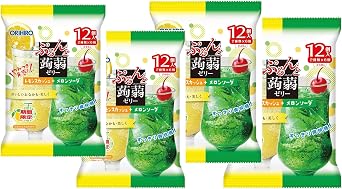Purunto Konnyu Jelly, Lemon Squash + Melon Soda, 0.7 oz 20 g Pouches, 2 Types x 6 Pieces, Set of 4 Bags