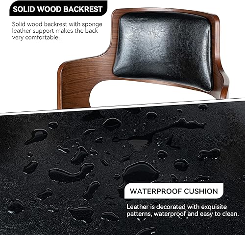 Miniatura 5 de Miereirl Morden - Juego de 4 taburetes de bar de altura Morden con respaldo de madera, asiento grueso, silla giratoria ajustable para el hogar,