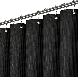 LiBa Waffle Weave Fabric Black Shower Curtain, 72 W x 72 H Water Repellent & Heavyweight, Hotel Quality & Machine Washable Cloth Linen Shower Curtains Set and for Bathroom
