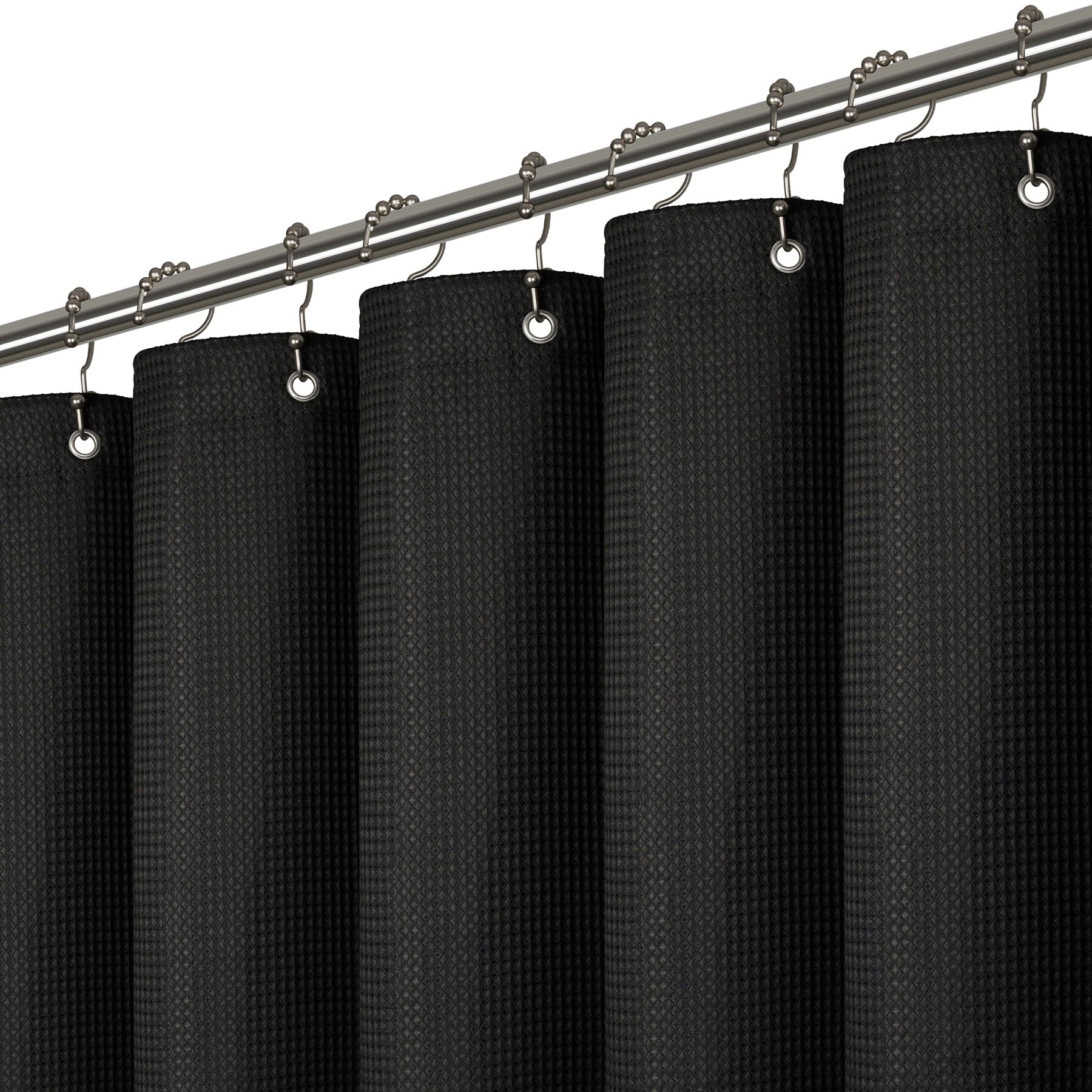 LiBa Waffle Weave Fabric Black Shower Curtain, 72 W x 72 H Water Repellent & Heavyweight, Hotel Quality & Machine Washable Cloth Linen Shower Curtains Set and for Bathroom