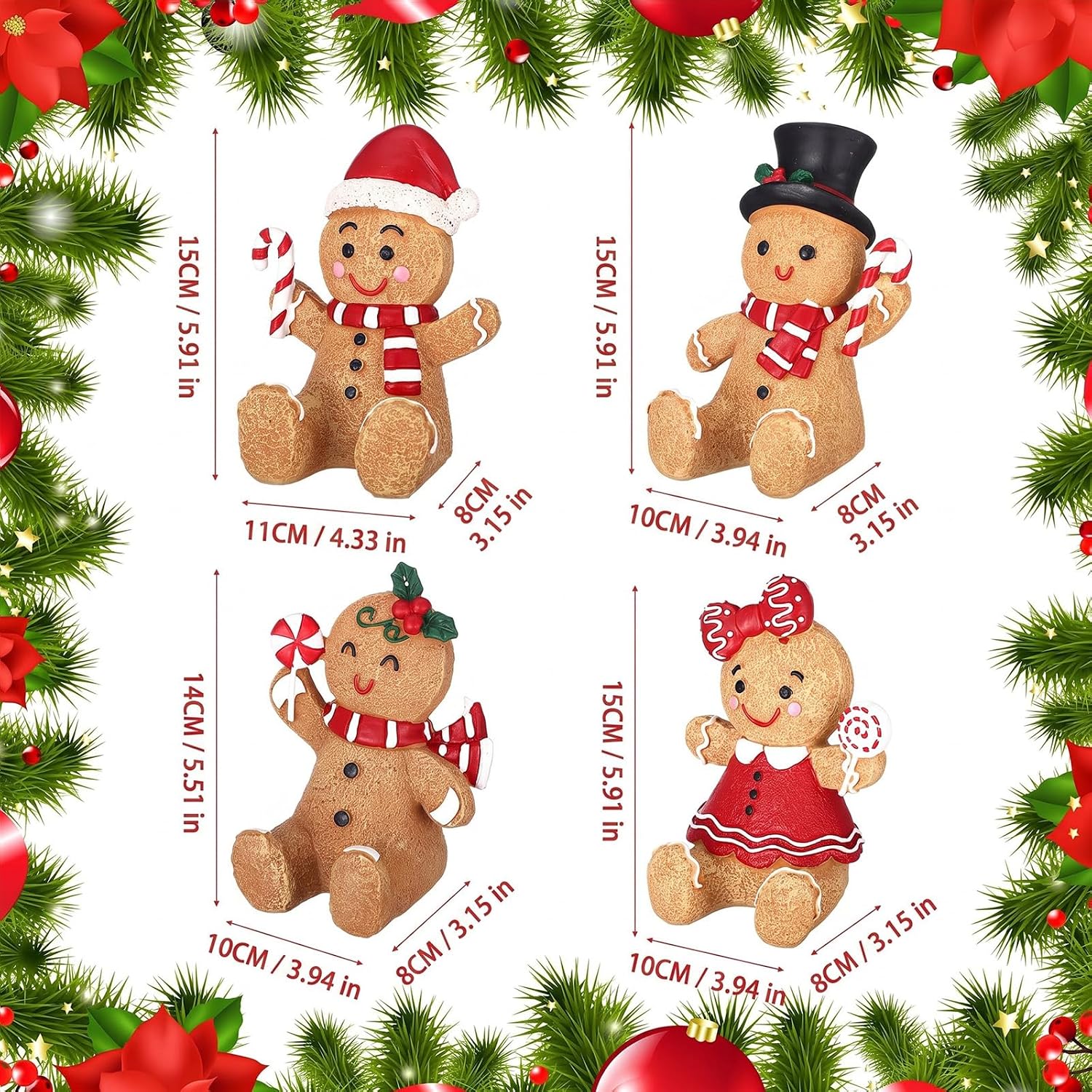 Amyhill 4 Pcs 6" Gingerbread Man Christmas Stocking Holders for Mantle