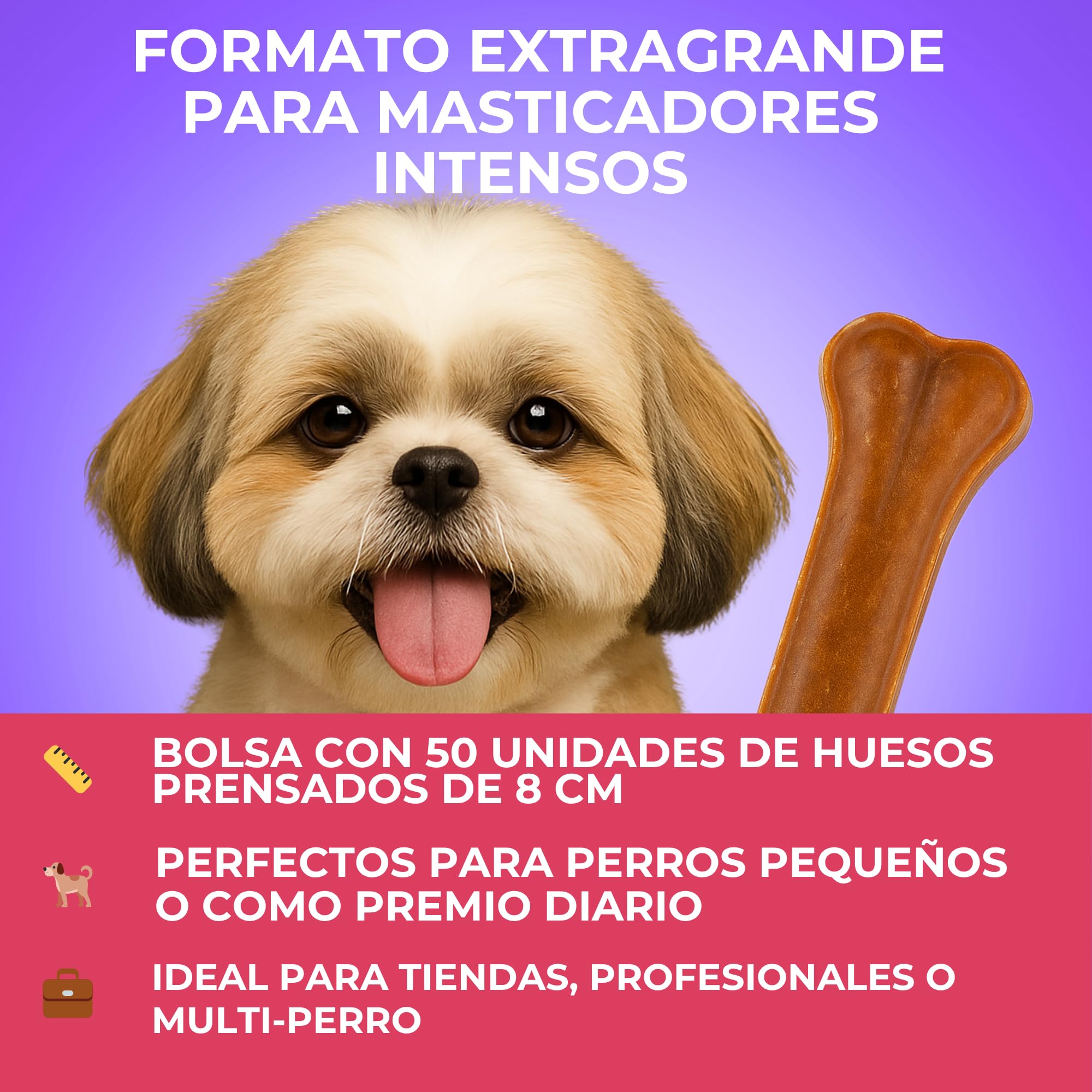 MOLY Pack 50 Huesos Prensados para Perros 8 cm | Snack Natural para Cachorros y Razas Pequeñas | Refuerza Salud Dental y Encías | Bajo en Grasa | Ocupación Prolongada y Segura