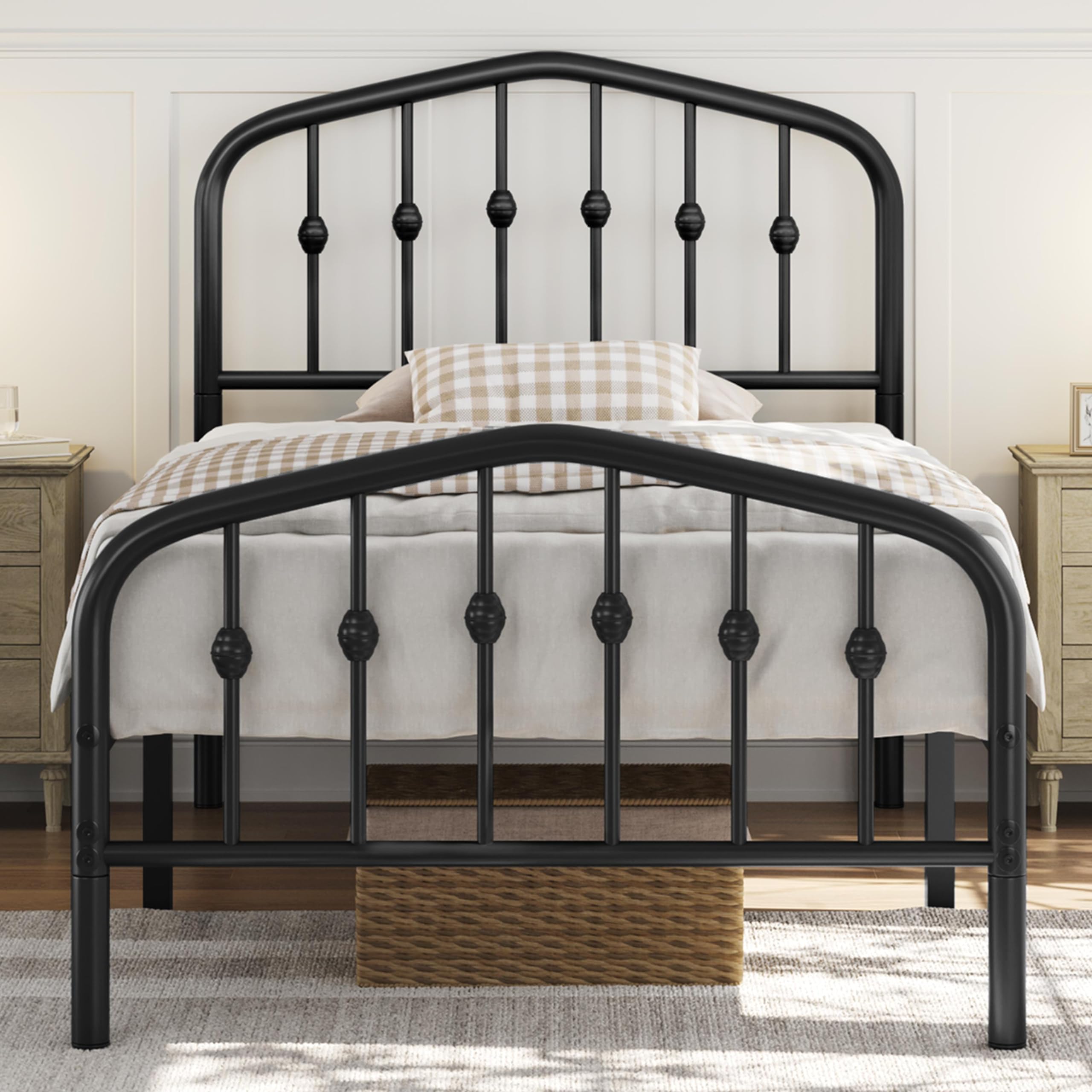 Yaheetech 3ft Single Bed Frames Slatted Metal Bed with Crown-inspired Design Headboard/Spacious Under-bed Storage Black