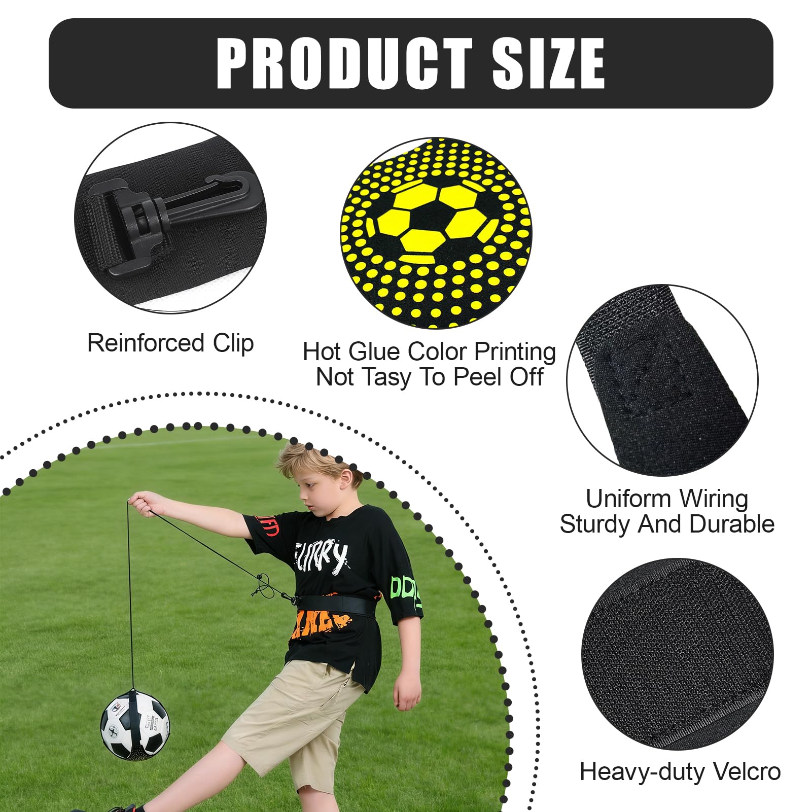 Entraîneur de Football Solo pour Enfants et Adultes - Aide au Jonglage et Contrôle de Balle - Ceinture Réglable avec Sangle Élastique pour Ballons Taille 3-5 - Idée Cadeau Sport (Ballon Non Inclus)