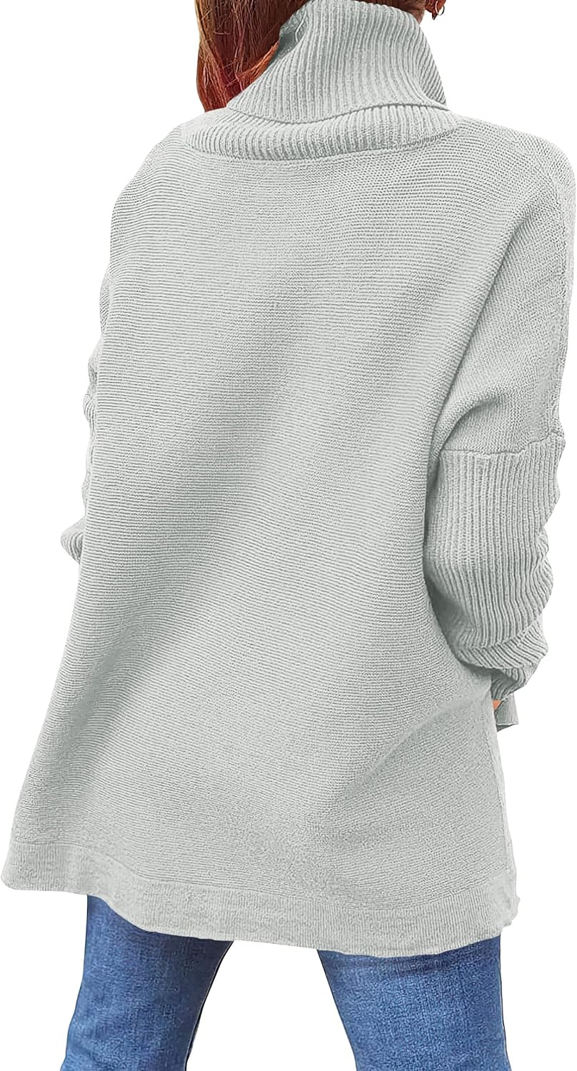 ANRABESS Women's Oversized Turtleneck Batwing Sleeve Spilt Casual Loose Knit Tunic Pullover Sweater Tops 2025 Fall Outfits - Image 9