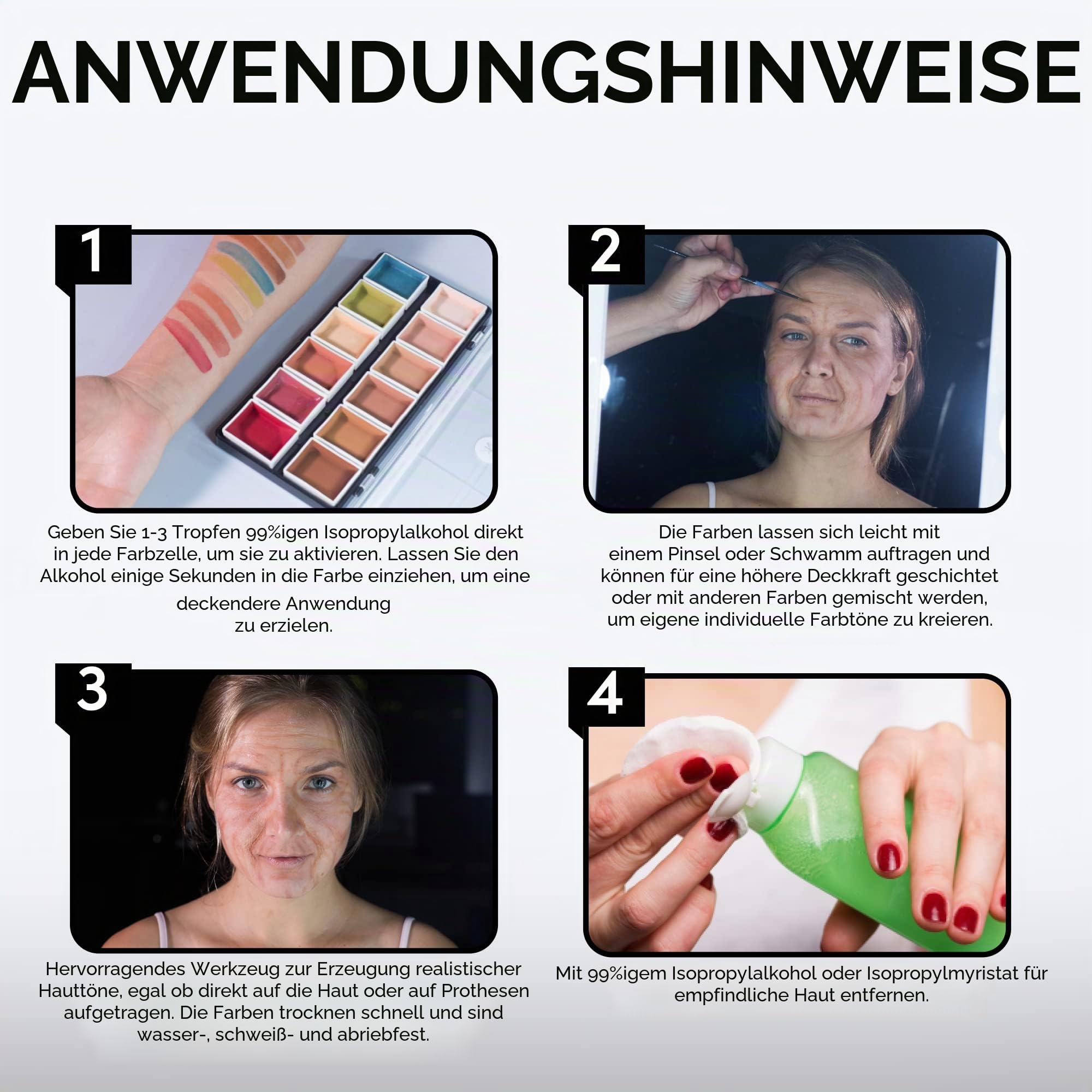 Narrative Cosmetics 12 Farben Hautfarbtöne Alkohol-aktivierte Schminkpalette für Spezialeffekte – Wasserfest Hautfarbtöne Make-up für professionelle Visagisten