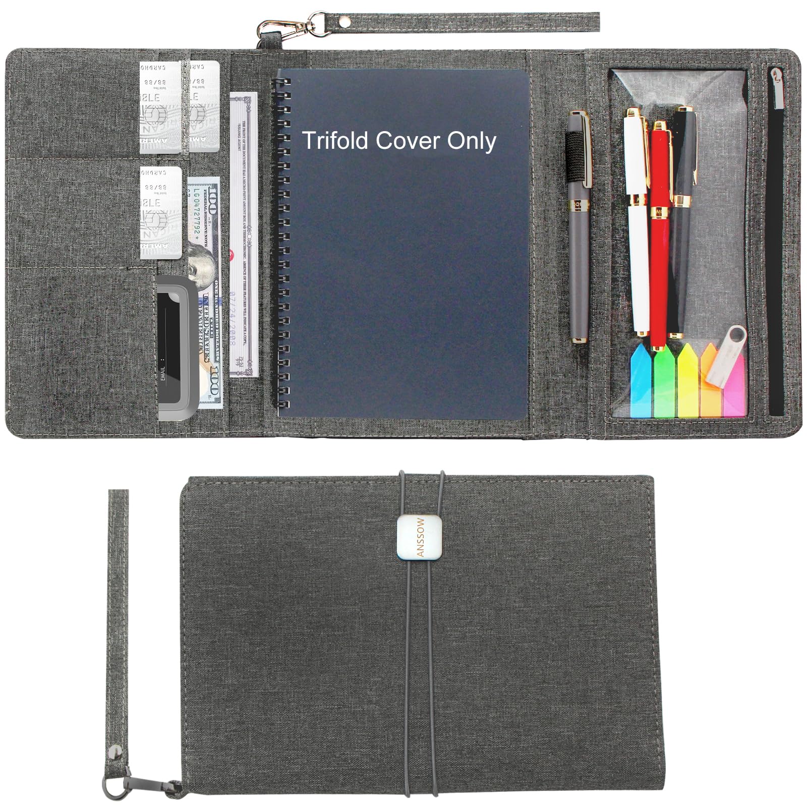 ANSSOW Folio Cover Compatible with Rocketbook Smart Notebook - Portfolio Organizer Padfolio, Business Card Holder Support Zipper Pen Pocket,