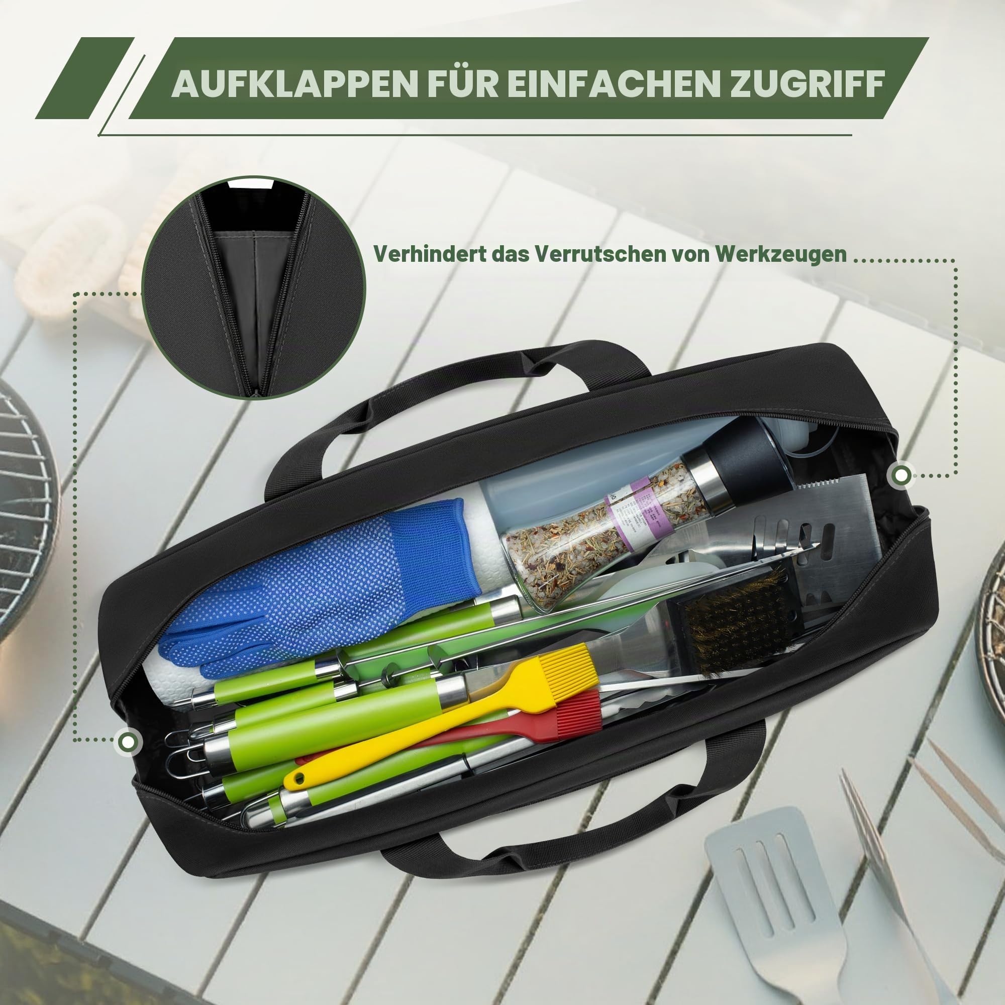 HODRANT Aufbewahrungskoffer für Grillutensilien im Freien für Werkzeuge bis zu 22 Zoll, großer Grillzubehör-Caddy mit Mehreren Taschen, nur Tasche