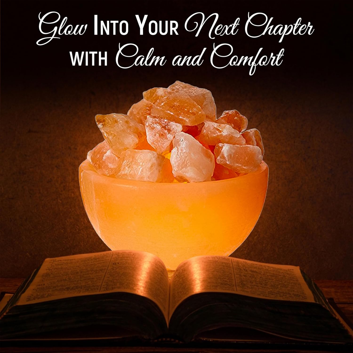 Himalayan Glow Natural Pink Salt Lamp Bowl with Crystal Chunks | Hand-Carved Himalayan Salt Lamp for Air Purification & Calming Ambiance | Home & Office Décor