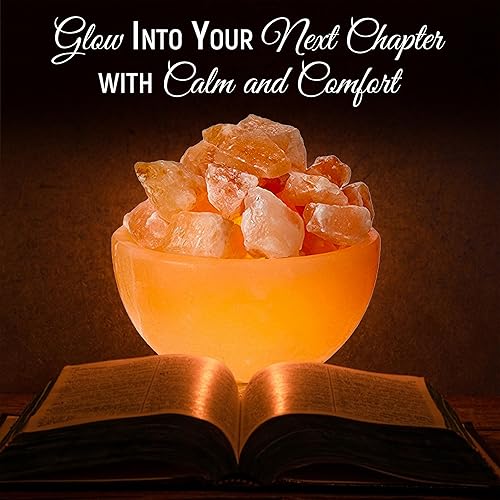 Miniatura 8 de Lámpara de sal rosa natural con brillo del Himalaya con trozos de cristal | Lámpara de sal del Himalaya tallada a mano para purificación del aire y