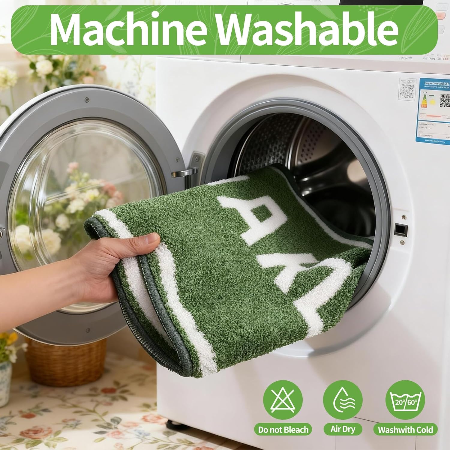 BSSN Get Naked Bath Mat, 2 Pieces Cute Green Bathroom Rugs Set, Ultra Absorbent Microfiber Tufted Bath Rug, Non-Slip & Machine Washable, 16"x24" + 18"x47" Fun Aesthetic Decor for Shower & Tub
