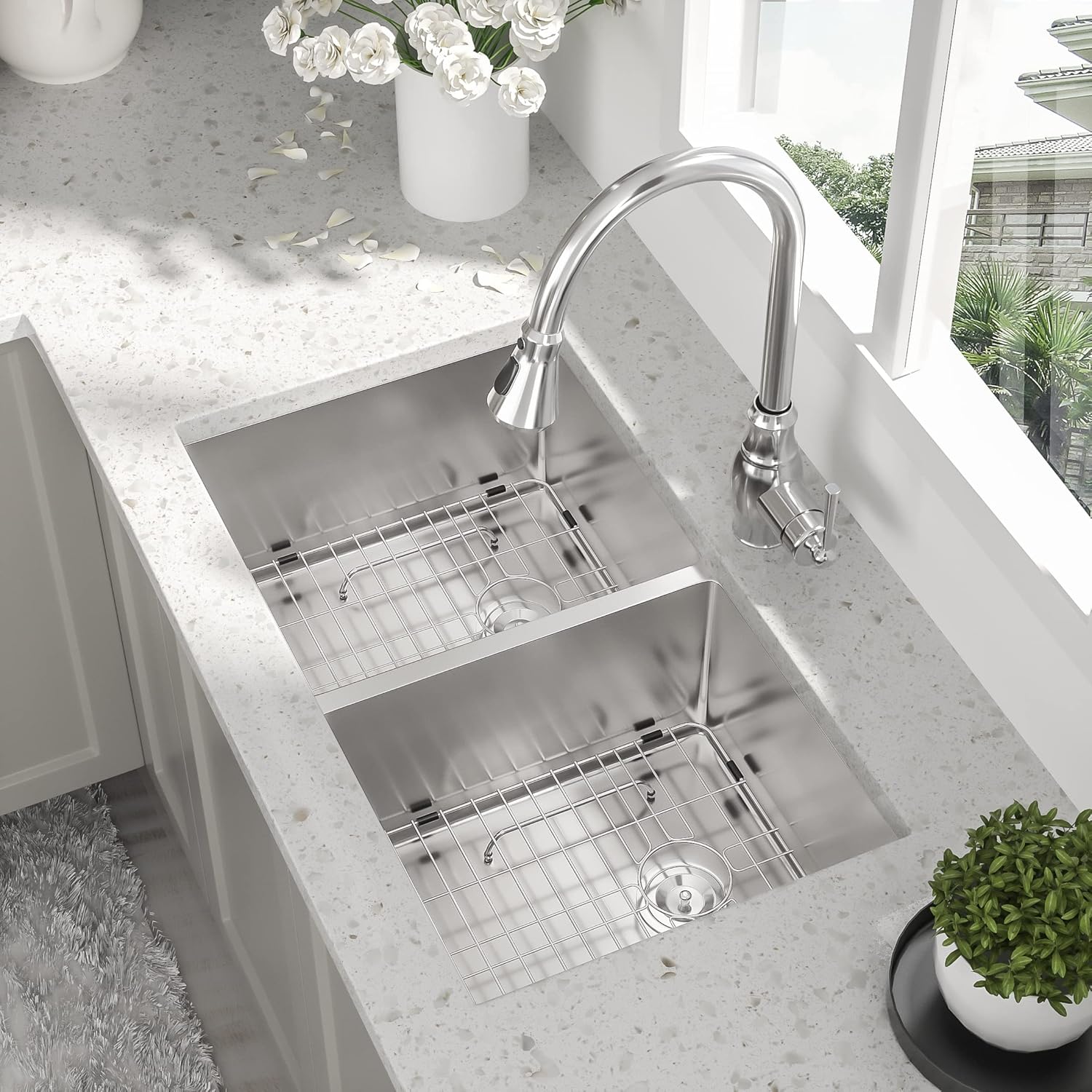 33 Undermount Double Bowl Kitchen Sink - Beslend 33x19x10 Inch Double Sink Stainless Steel Undermount Sinks 16 Gauge 50/50 Double Bowl Sinks