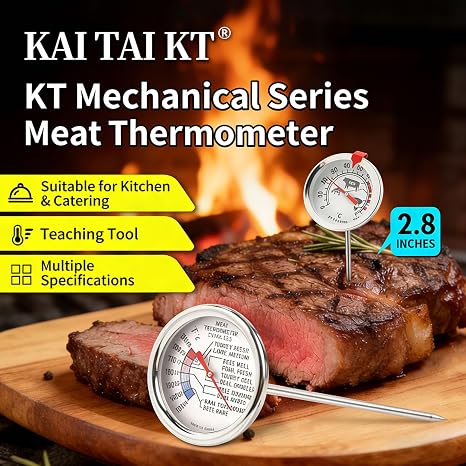 HEEPDD Temperature Sensing Meat Thermometer, 2.95x2.95x5.39in Stainless Steel Mechanical Design Clear Scale Temperature Sensing for Kitchen BBQ Grill Oven Smoker Rotisserie Nan