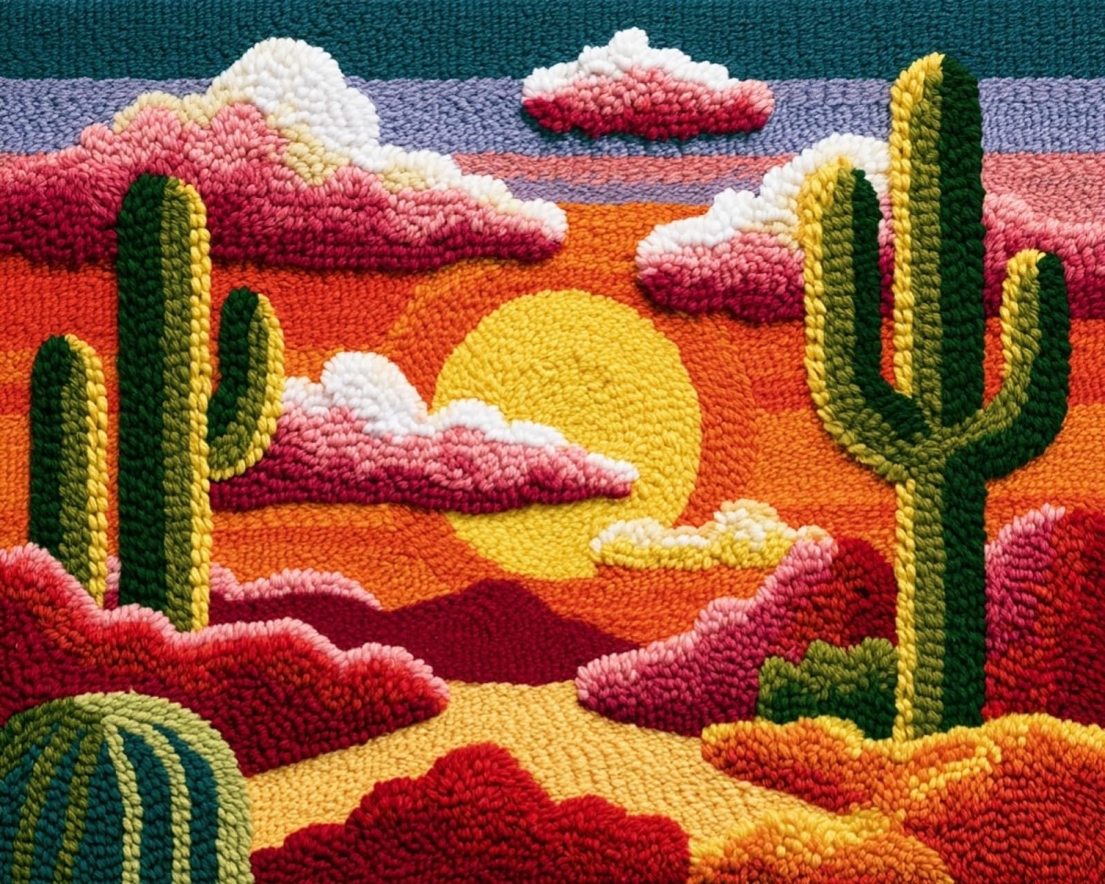 Wallphantom Cactus Sunset Landscape Latch Hook Rug Kits,