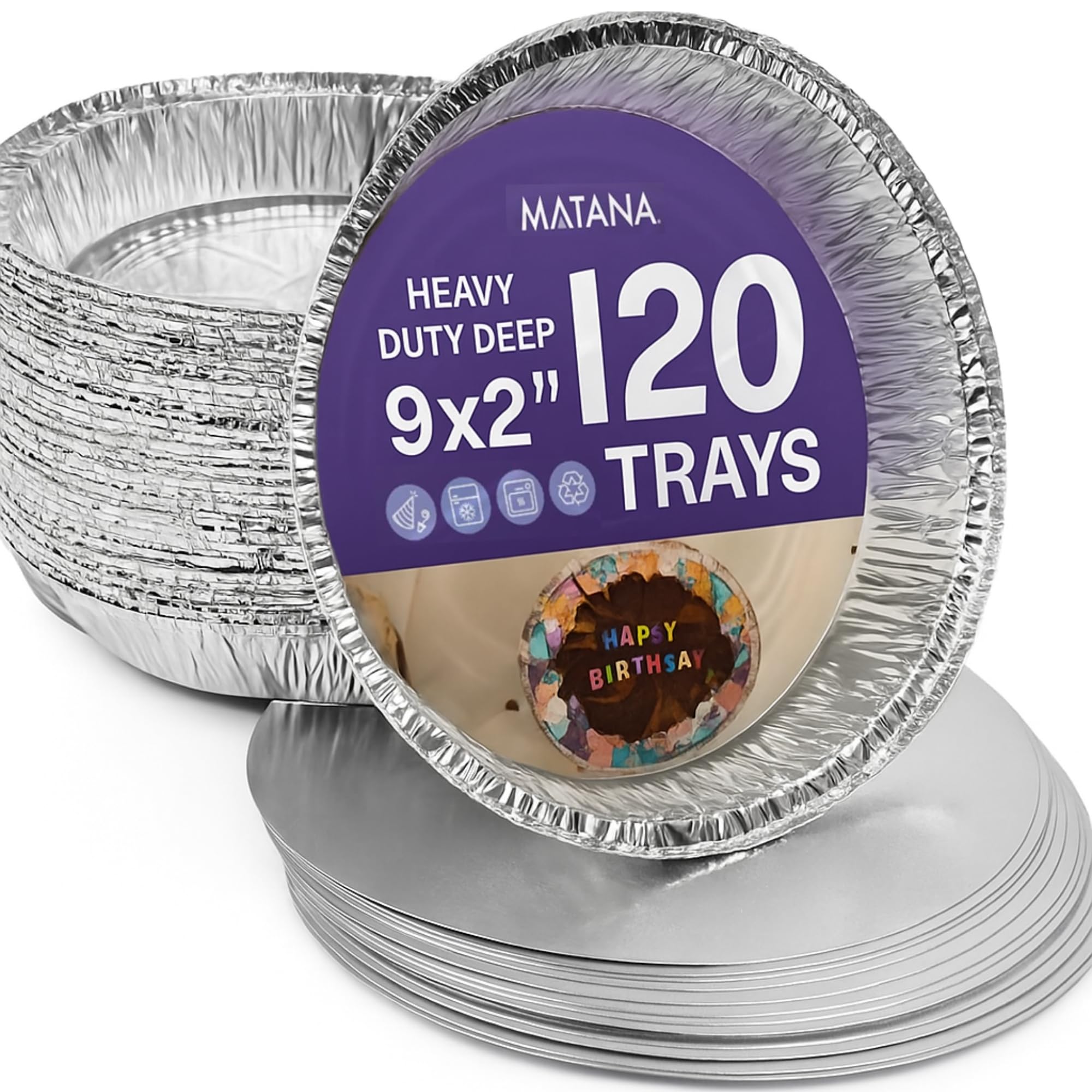 MATANA - 120 Runde Backbleche aus Aluminiumfolie, Alu Backformen Einweg, Aluschalen Rund, Aluformen für Linzertorte - (23cm/1060ml)