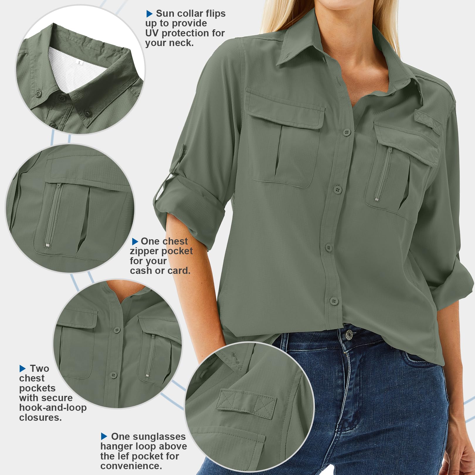 Toumett Camisas de manga larga con protección solar UPF 50 para mujer, safari, pesca, senderismo