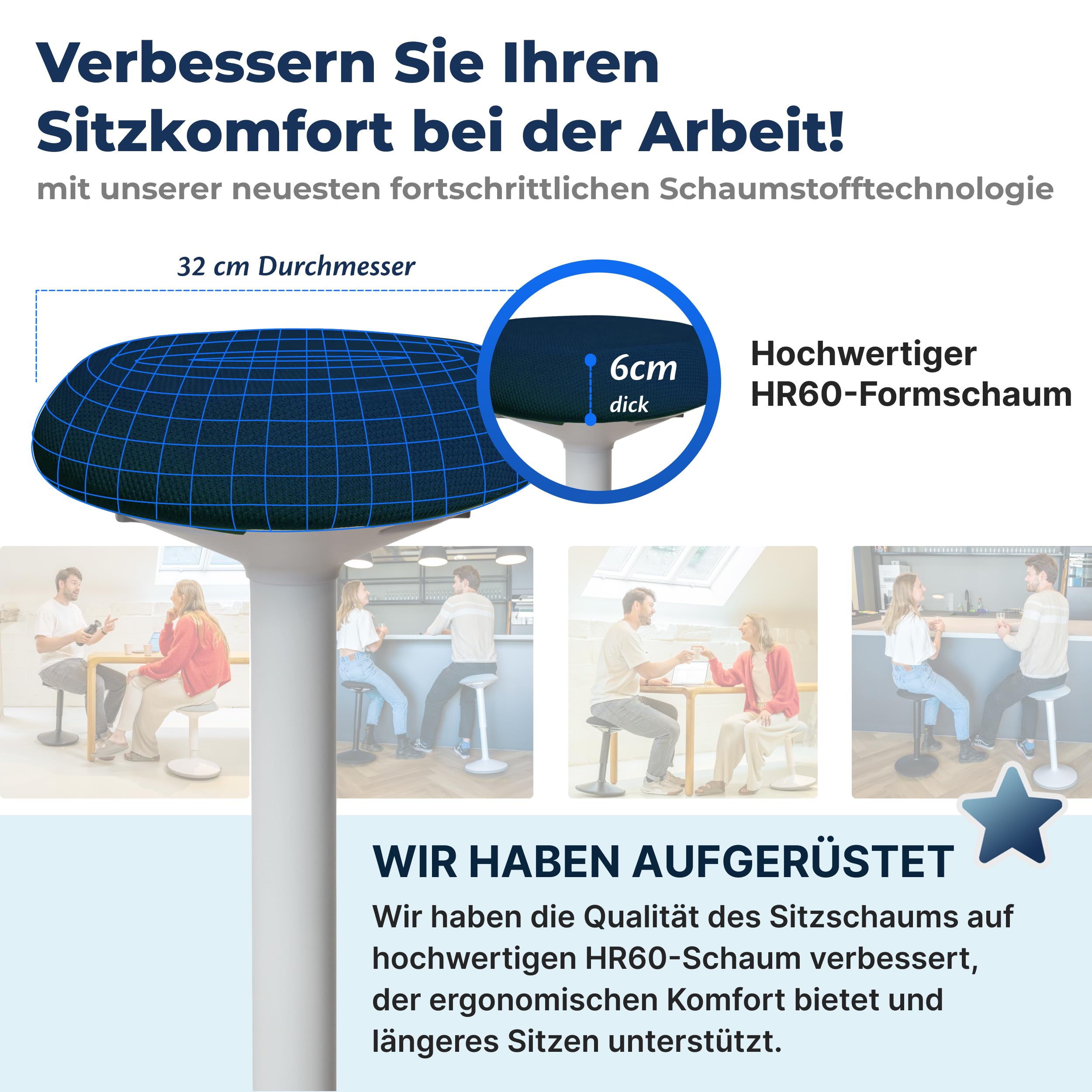 Backerz Ergonomischer Hocker - Bürohocker Testsieger mit 55-80 cm Stehhocker Höhenverstellbar mit Schwingeffekt - Büro Stehstuhl - Rutschfester Sitzhocker Ergonomisch - Wackelhocker Büro - Blau