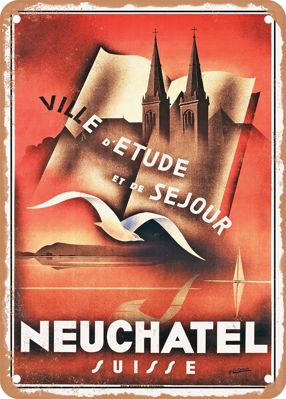 Miaomansenstore Metal Sign - 1937 City Of Study And Stay Neuchatel, Switzerland Vintage Ad Home Decor