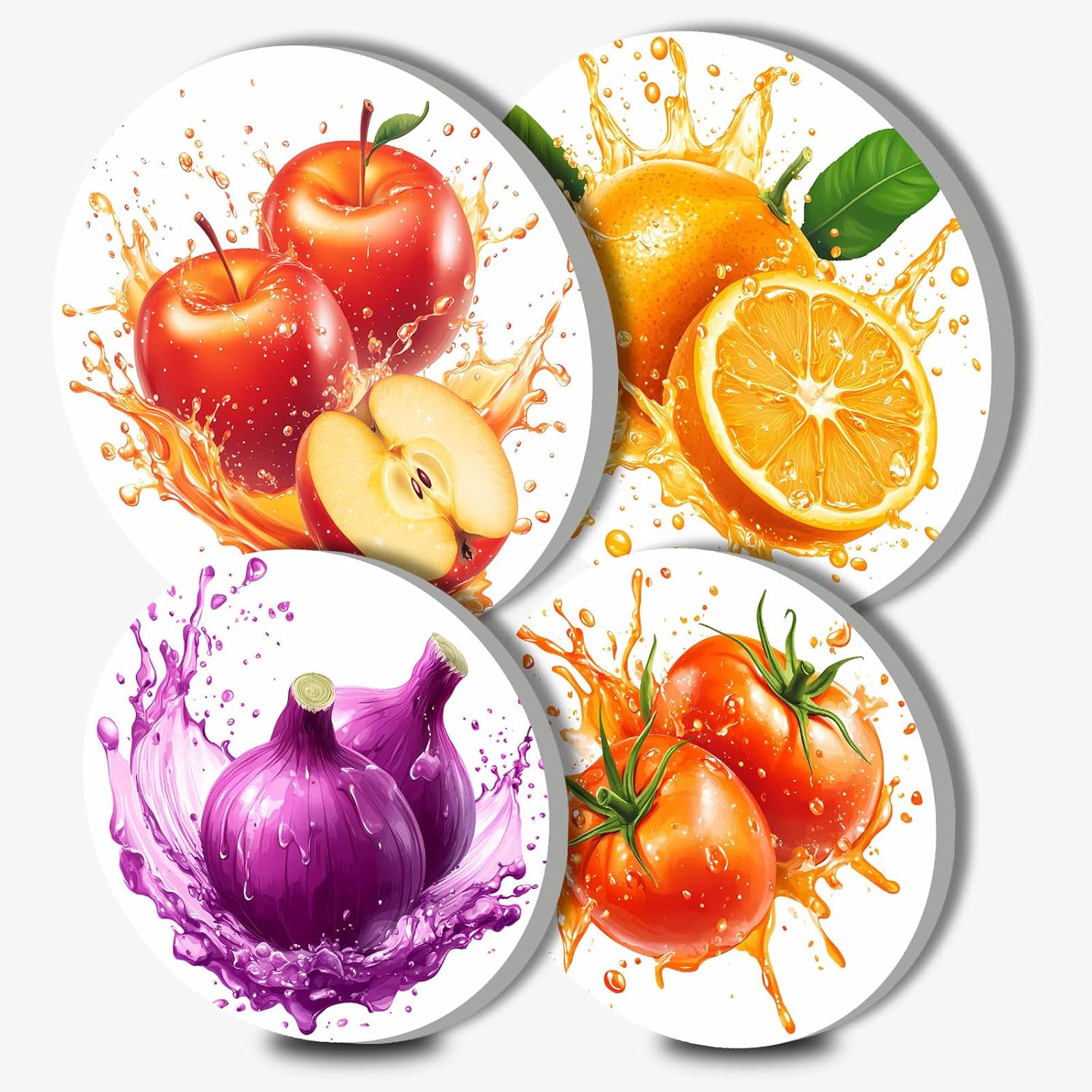Fruits Electric Stove Burner Covers,Set of 4 Round Stove Burner Covers,8 &10 Inch,Gas Stove Burner Covers,Metal Stove Burner Cover,Modern Cooktop Decorative-Apples Tomatoes Onions Oranges
