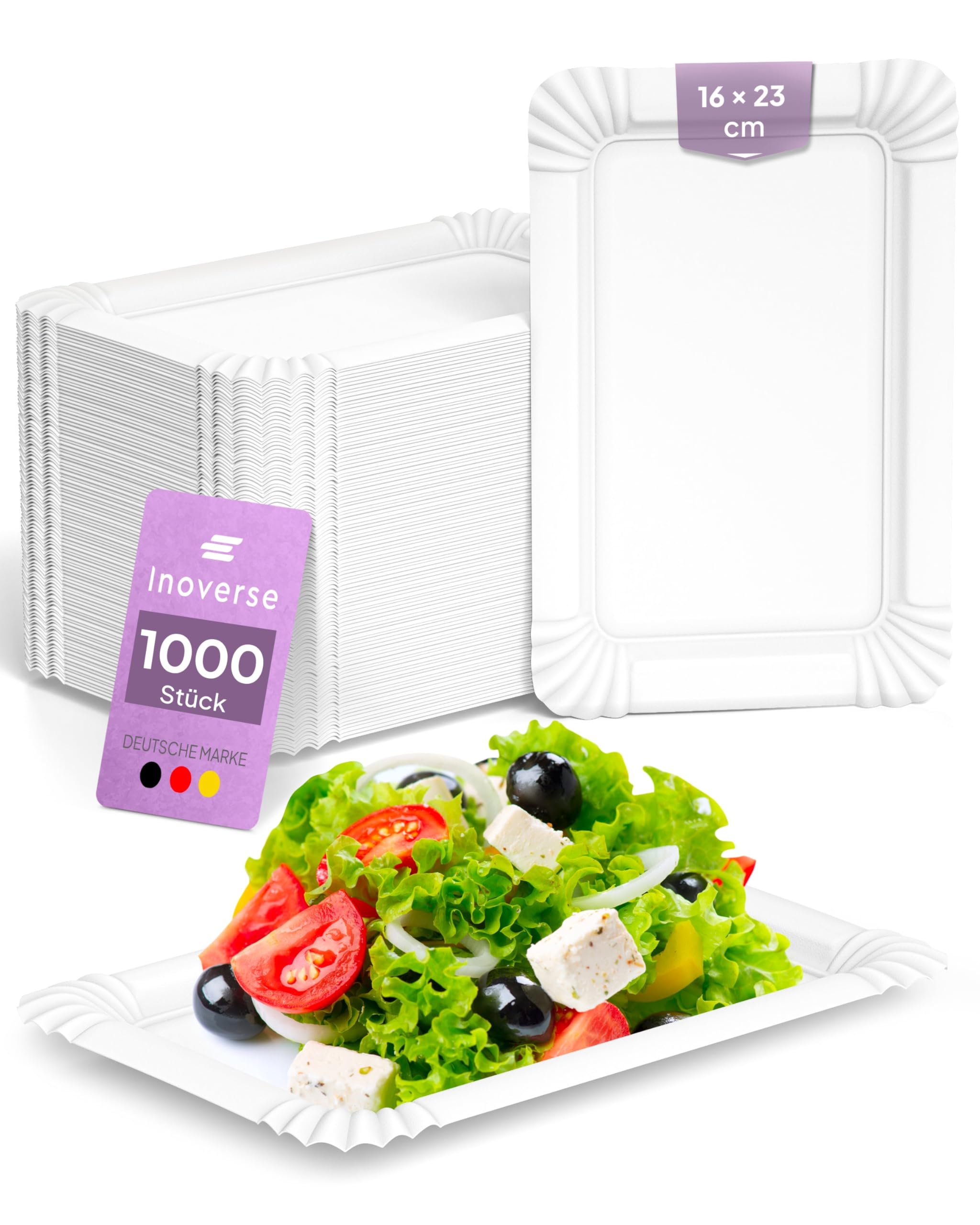 Inoverse Piatti di carta rettangolari, 1000 pezzi, 16 x 23 cm, piatti da torta monouso, colore bianco | Piatti usa e getta ecologici piatti pizza bianchi in cartone per torte, waffle e snack per feste, club, buffet