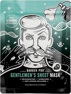 BARBER PRO Gentlemens Sheet Mask with Anti-Aging Collagen | Hydrating, Anti-Aging, & Rejuvenating | Green Tea Extract, Seaweed Extract, & Witch Hazel | Mens Face Mask |