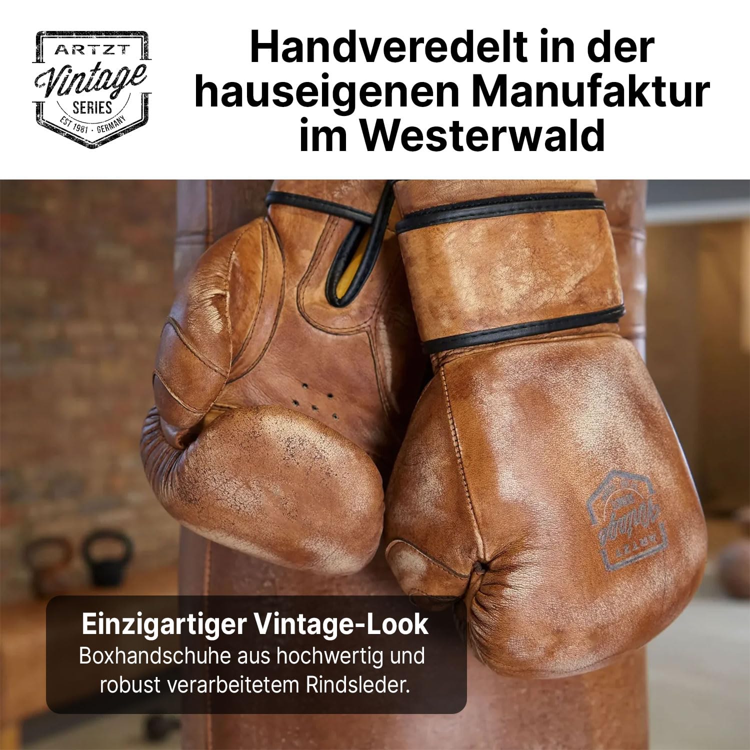 ARTZT Vintage Series Boxhandschuhe Rindsleder | Authentischer Vintage-Look | Ideal für Sparring, Boxsack & Pratze | Für Männer, Frauen & Jugendliche | Handgelenkschutz | Umweltfreundliche Verpackung